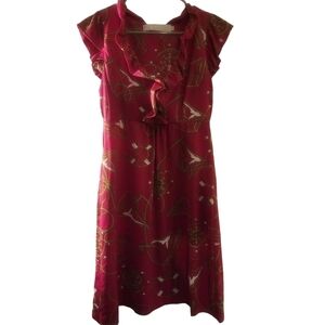 Tracy Negoshian Womens S Midi Ruffle Dress Flowy Pink Sailboat Pockets